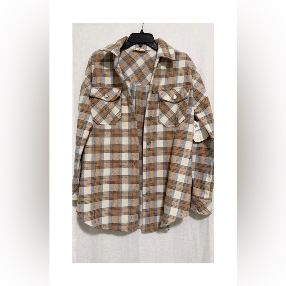 Altar'd State Beige and Blue Plaid Shirt